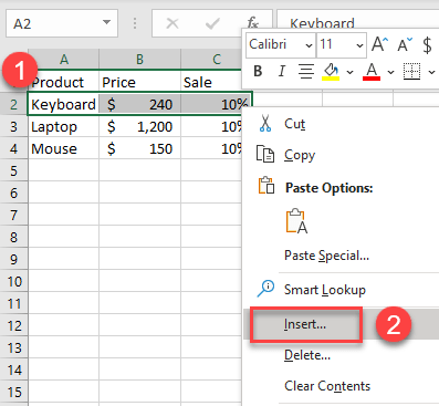 How to Insert and Shift Cells Down in Excel &amp; Google Sheets 