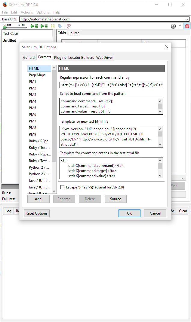 Create Custom Selenium IDE Export to Driver