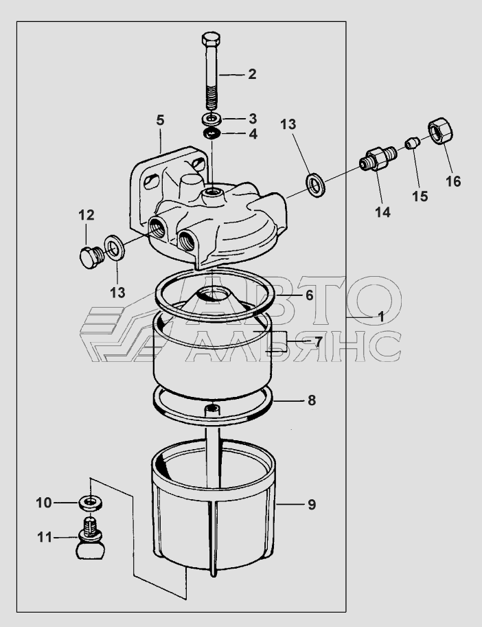 FUEL FILTER SEDIMENT BOWL 620 DSL (Чертеж № 22 список деталей