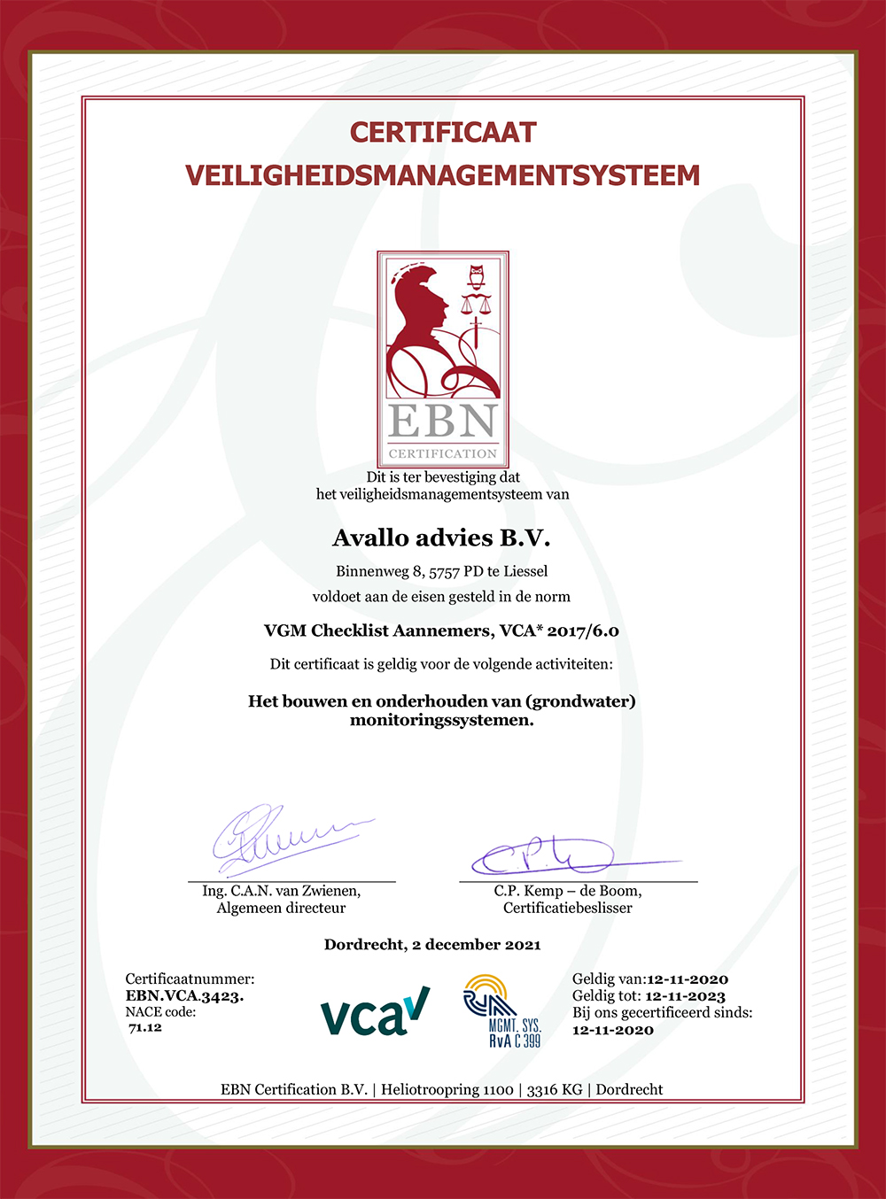 VCA Certificering Avallo Advies B.V.