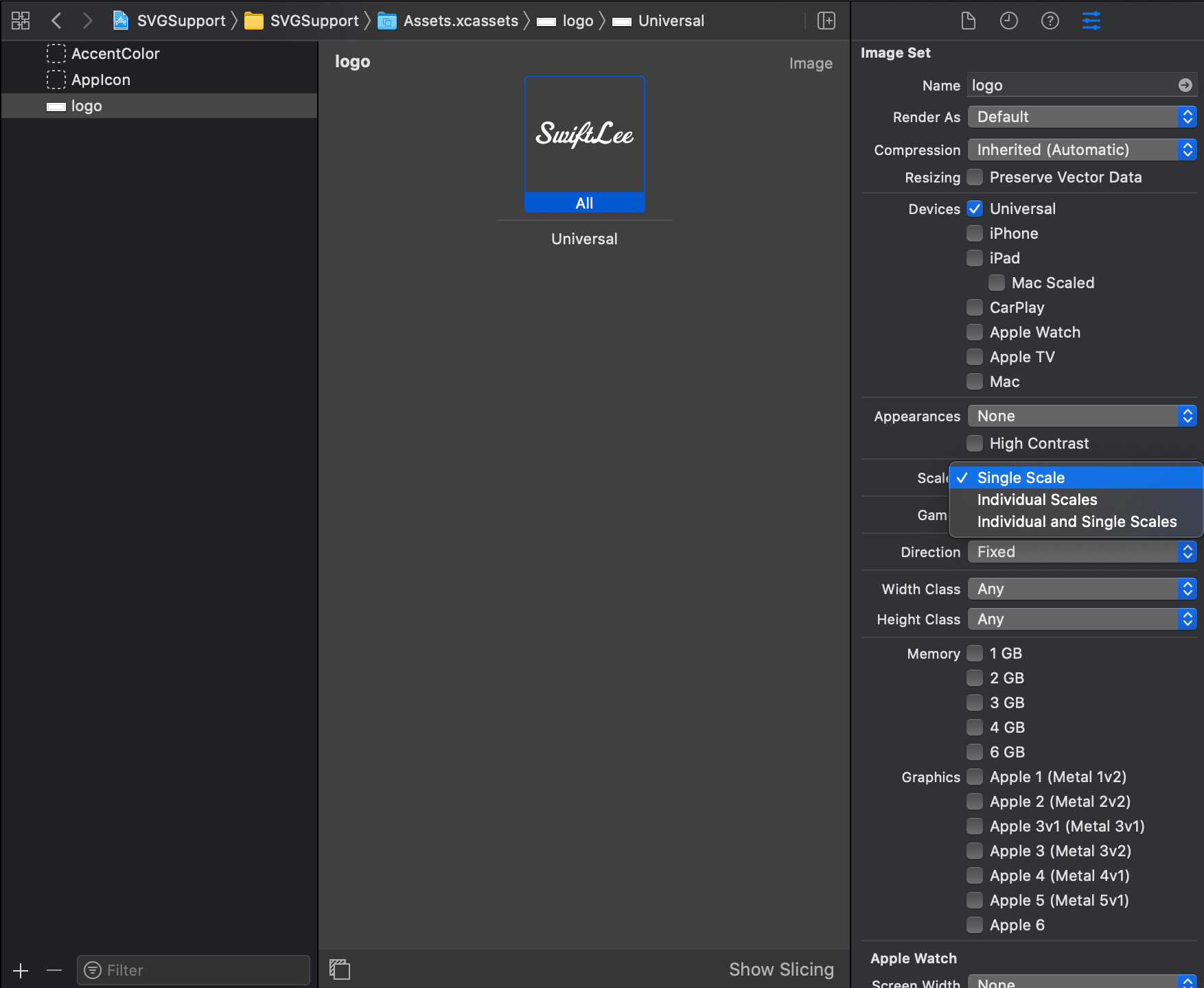 SVG Assets in Xcode for Single Scale Images SwiftLee