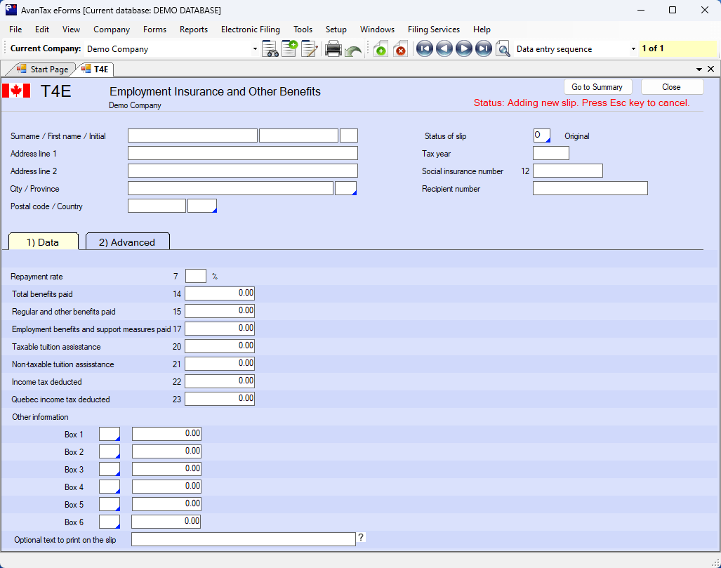 T4E Statement of Employment Insurance and Other Benefits CRA