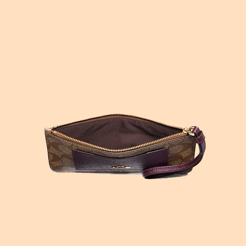 Coach Zip Top Wallet In Signature Canvas Metallic Raspberry Averand