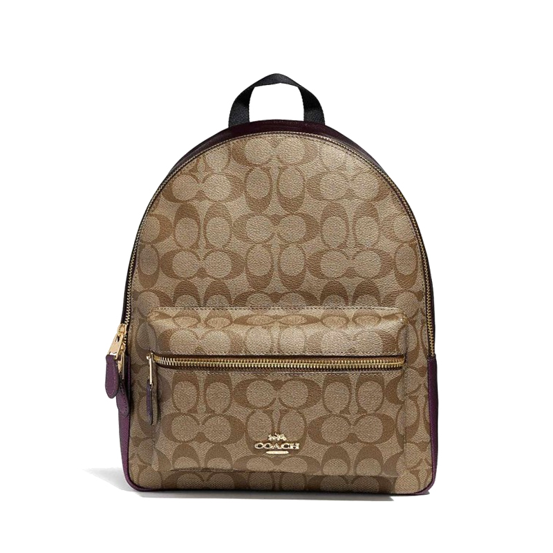 Coach Medium Charlie Backpack Signature Khaki Metallic Raspberry ETA
