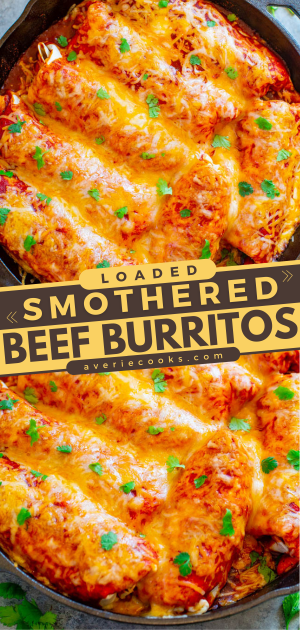 Easy Smothered Beef Burritos Recipe Averie Cooks