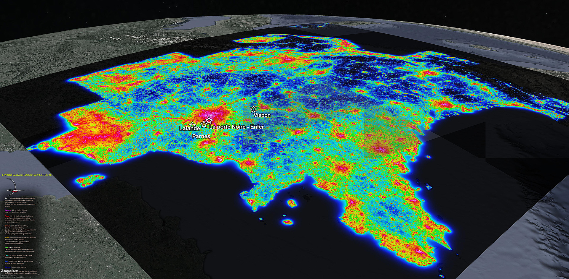 Pain Points Carte de pollution lumineuse de la France 2020 finale Les dossiers AVEX