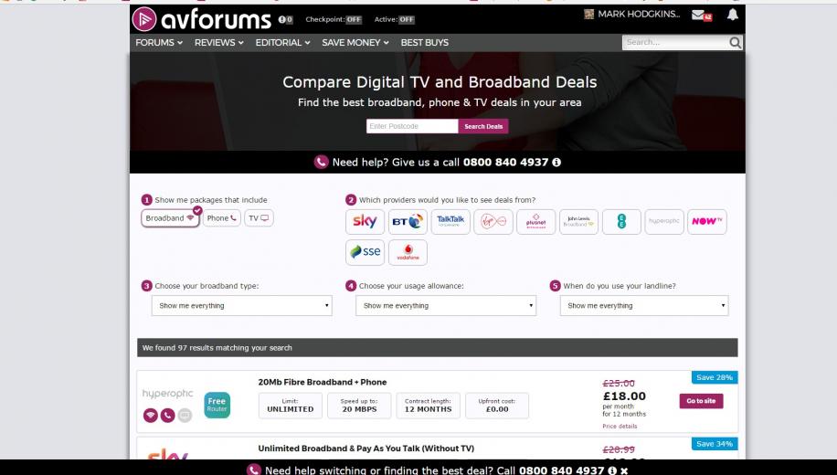 AVForums TV Broadband Home Phone Comparison Tool AVForums