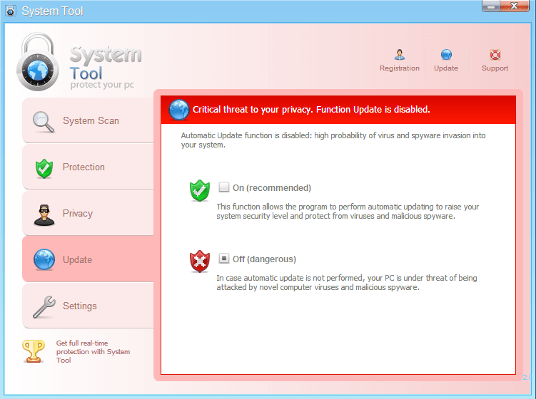 Avviso relativo a un falso programma antivirus denominato "System Tool"
