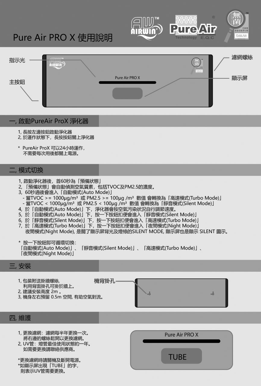 Pure Air Pro X Manuel AVL Facility Services Holding Limited
