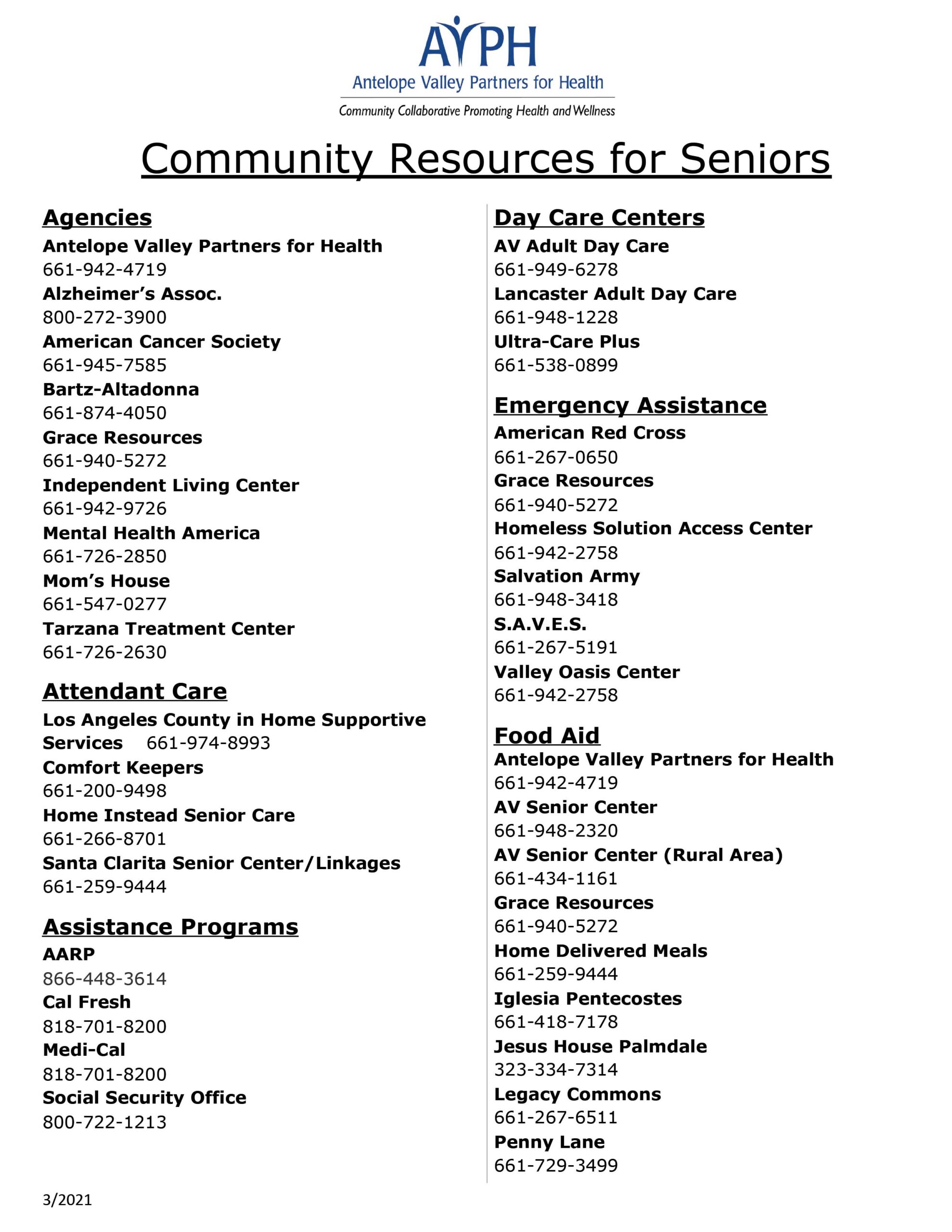 Senior Services Antelope Valley Partners for Health