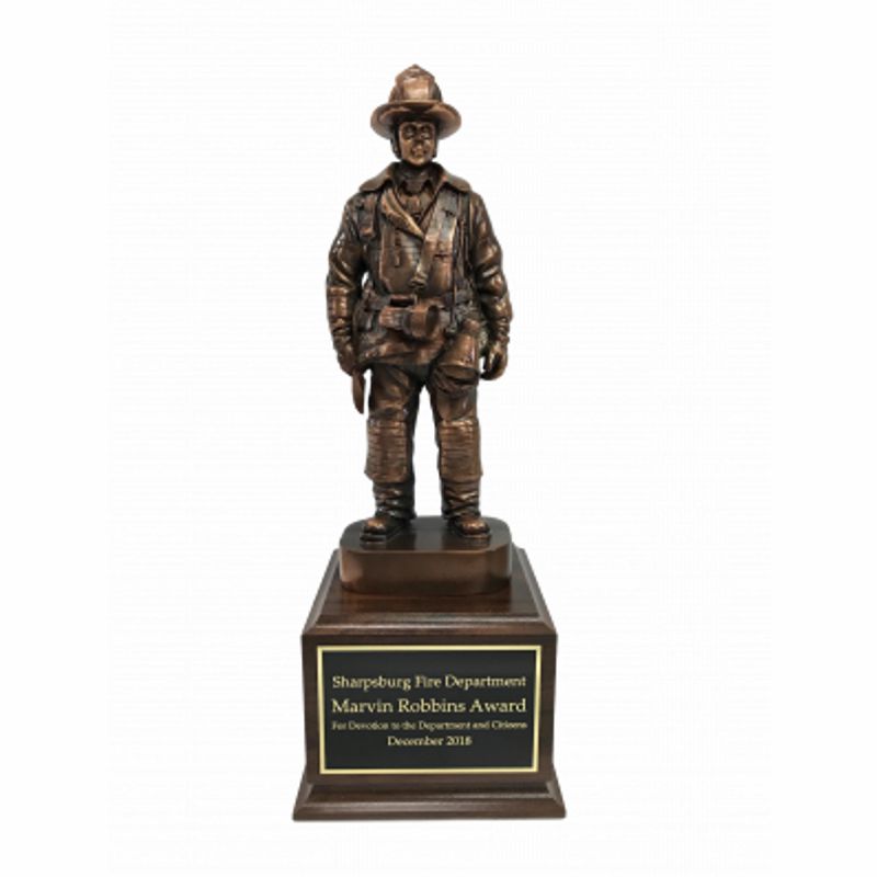 Fireman Statue Retirement Award Antique Bronze Finish AwardMakers