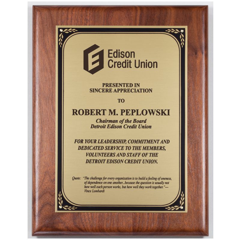Classic Gold Brass Plate American Walnut Plaque AwardMakers