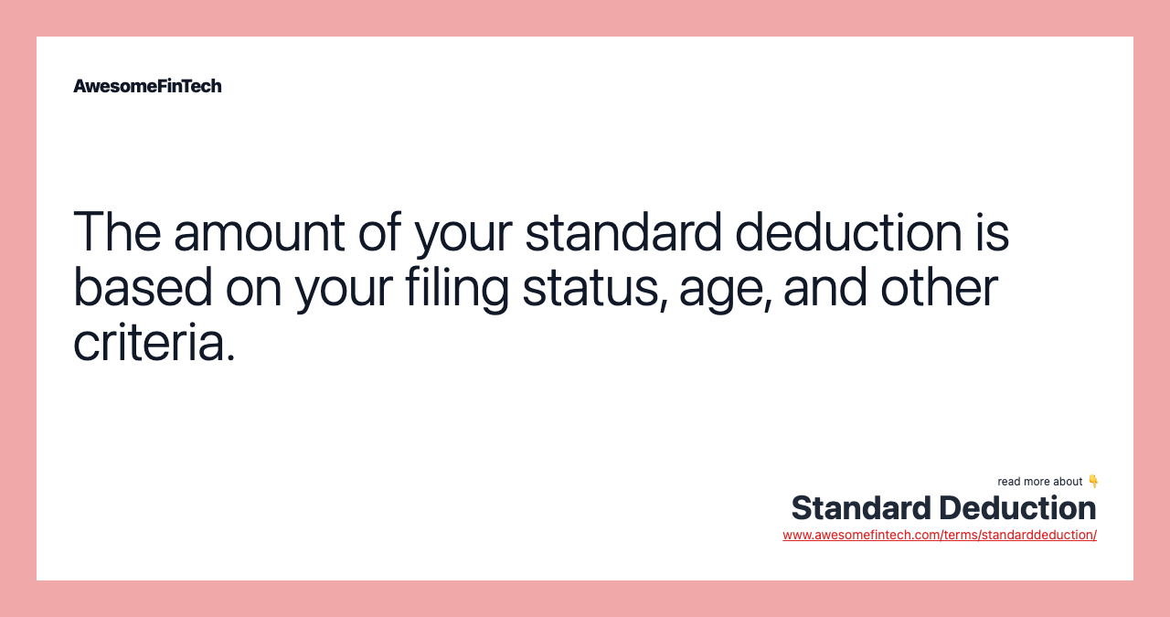 Standard Deduction AwesomeFinTech Blog