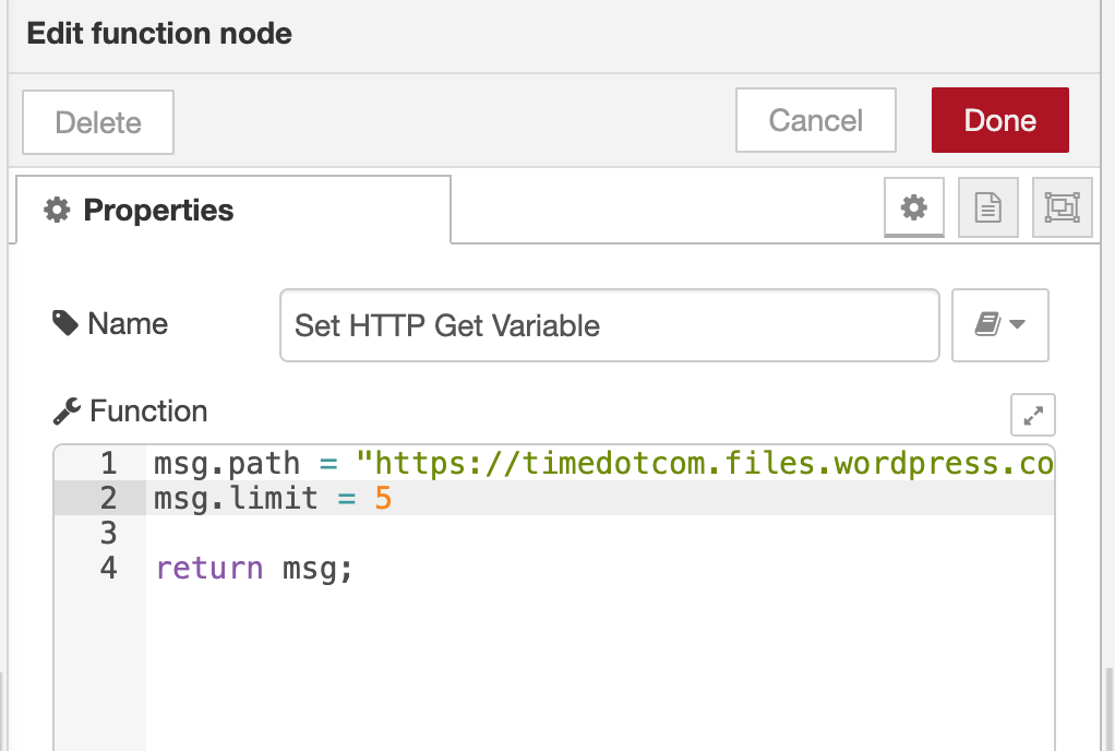 Node Red Pass GET Parameters for HTTP Request My Awesome Moments