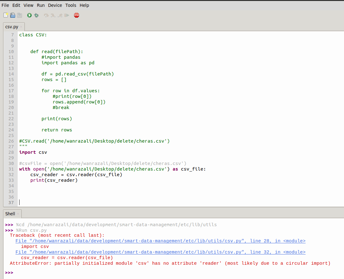 Python Circular Import Error if Import CSV or Pandas read_csv My
