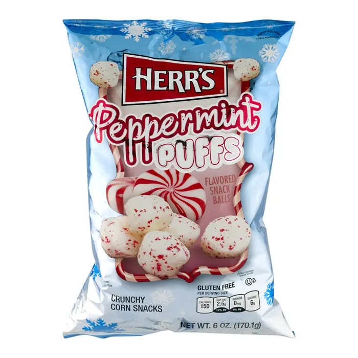 Herr’s Peppermint Puffs Are A FestiveFlavored Snack With A Crunch