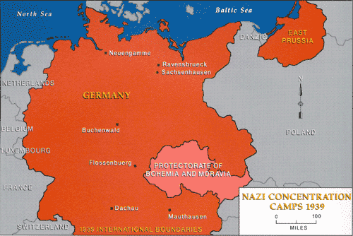 Map of German Concentration Camps in 1939