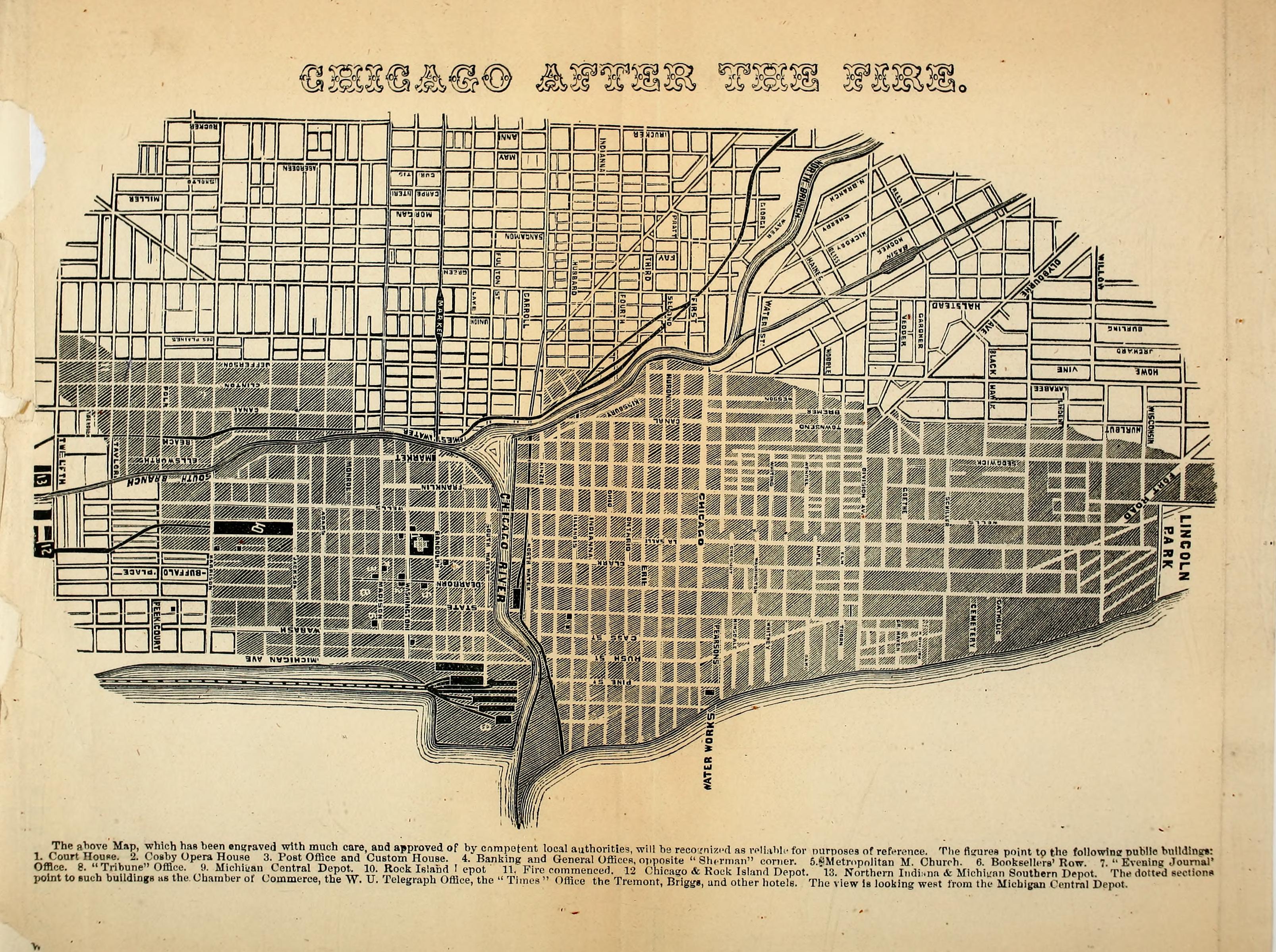 Chicago Fire Map Of Fire Spreading Chicago Fire Detail of Burnt District