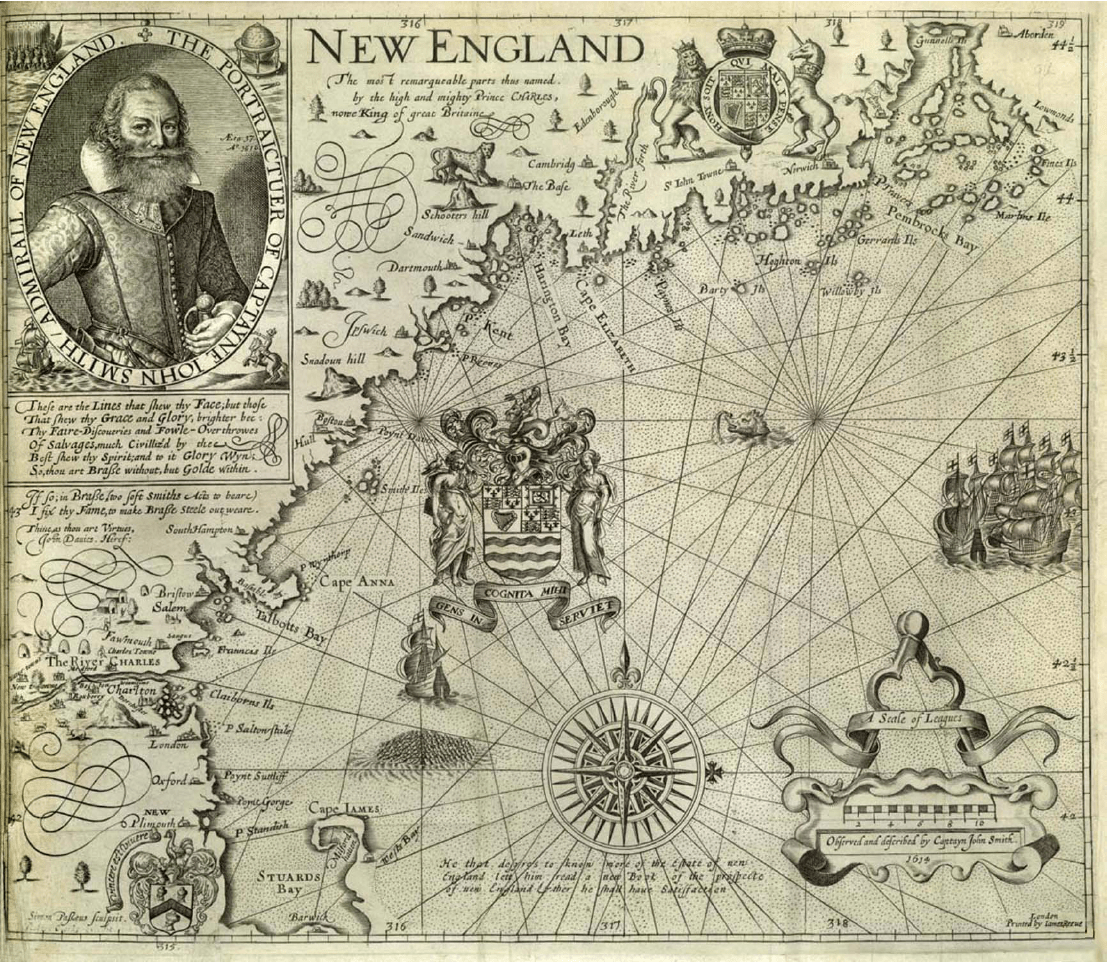 1492 New England Map Antique Captain John Smith First Map of New England