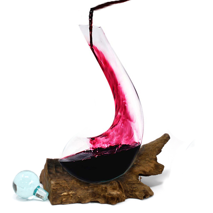 Wholesale Molten Glass on Wood Wine Decanter AWGifts Europe