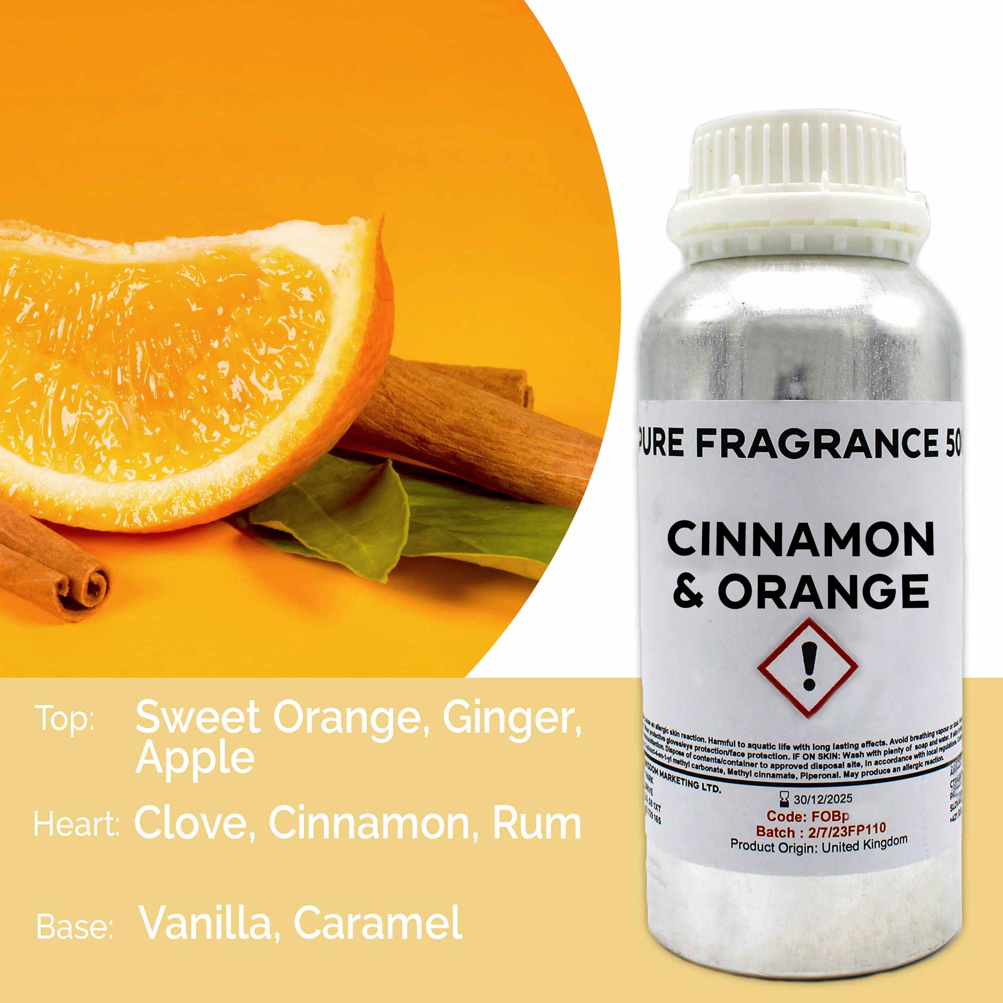 Wholesale 500ml Pure Fragrance Oil Cinnamon & Orange AWGifts Europe