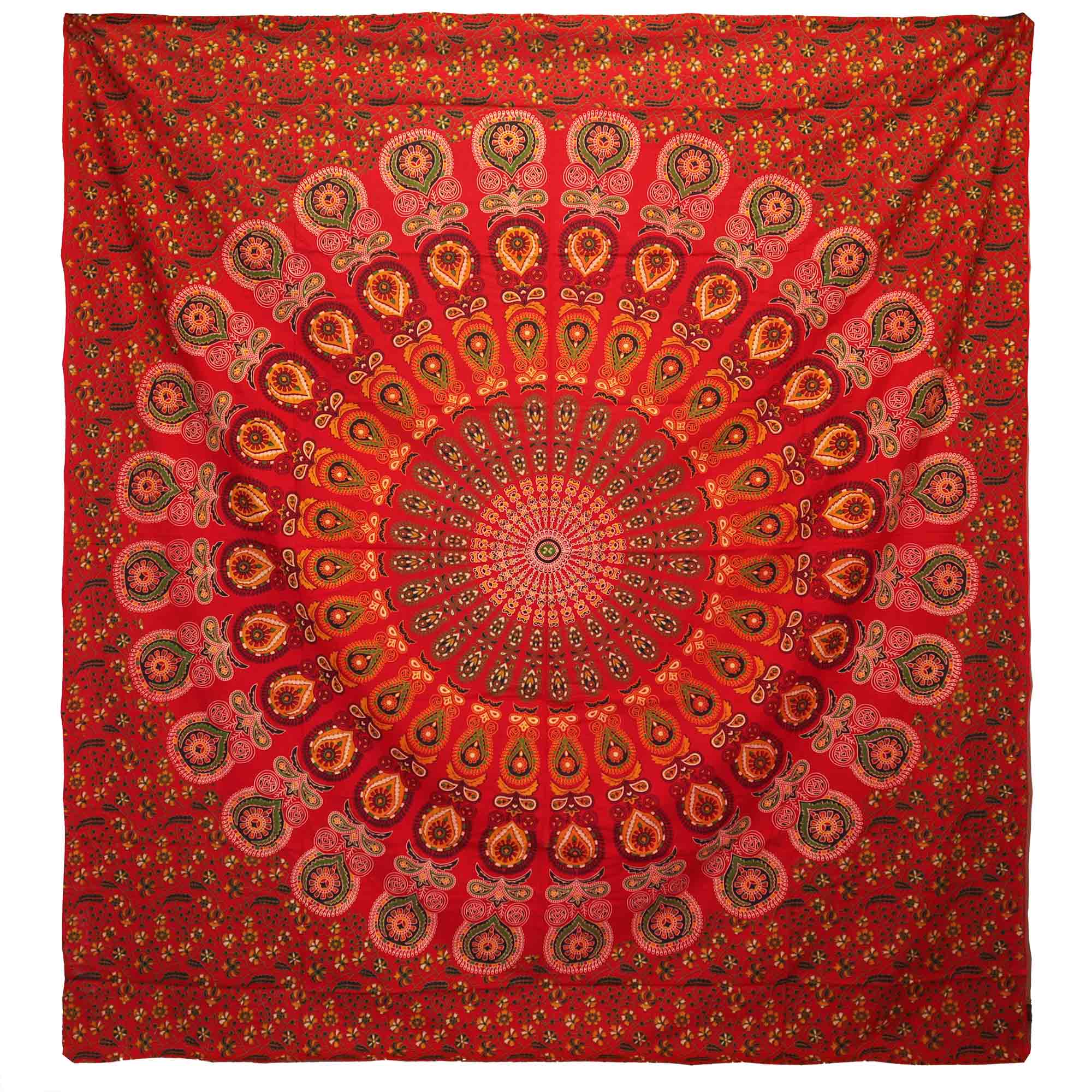 Wholesale Double Cotton Bedspread + Wall Hanging Peacock Mandala