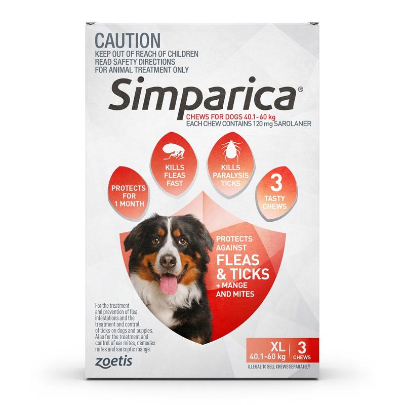 Simparica Flea & Tick Protection Chews For XL Dogs (40.1 to 60kg) X 3