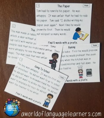 I created these reading passages specifically for my first grade students. Prefix And Suffix Task Cards For Ells A World Of Language Learners