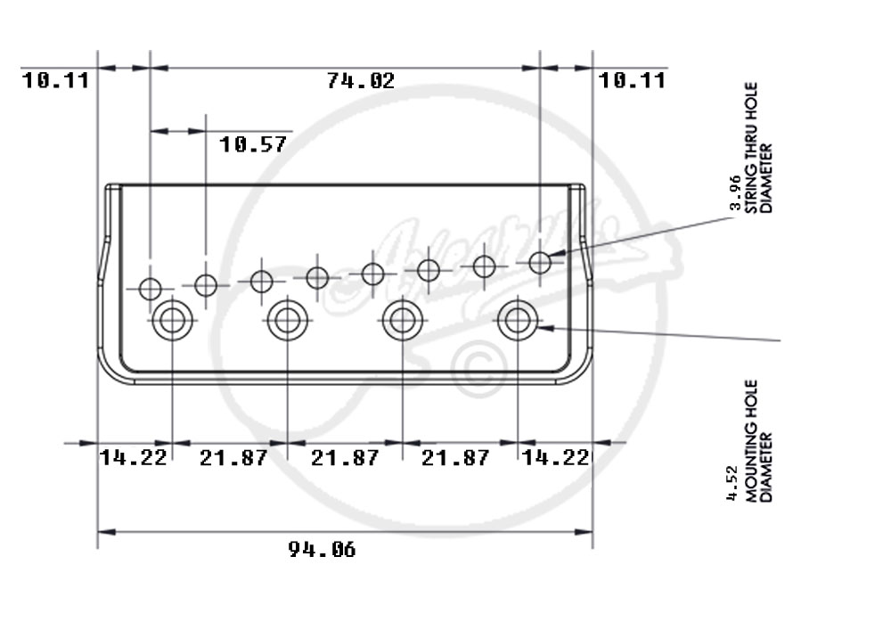 Hipshot Hardtail Bridge 8 String Chrome 0.125" Base