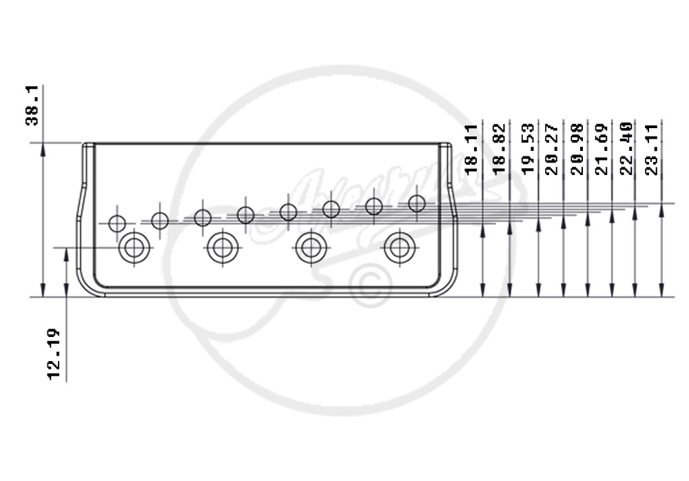 Hipshot Hardtail Bridge 8 String Chrome 0.125" Base
