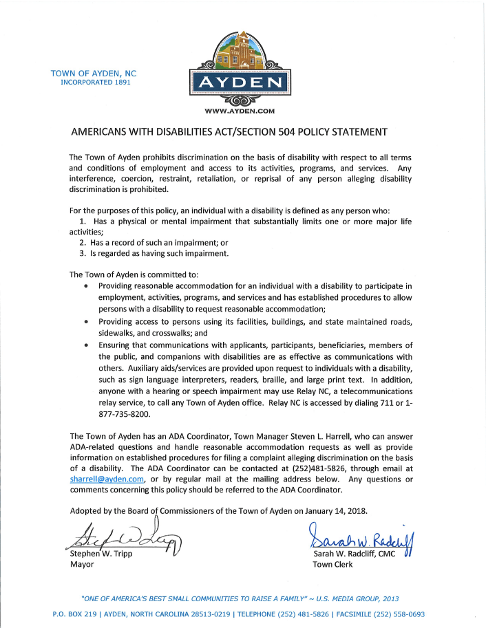 ADA Compliance & Procedures Ayden