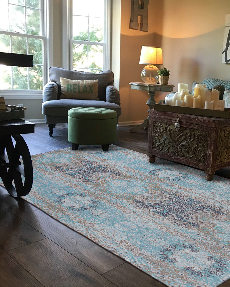 Jwaria 5ft x 8ft Vintage Distressed Look Cotton Rug For Living Room