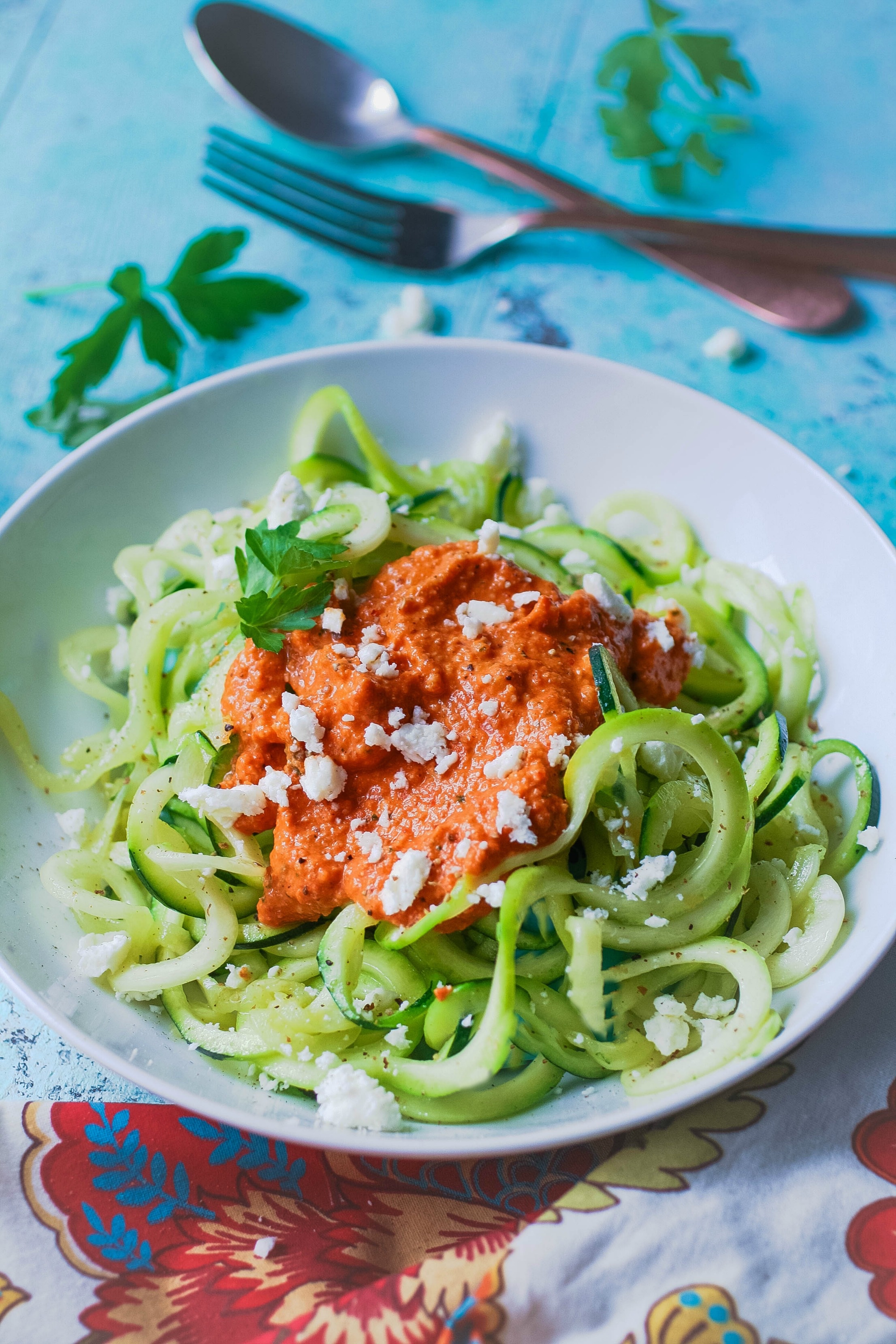 Low Carb Zoodles with Romesco Sauce