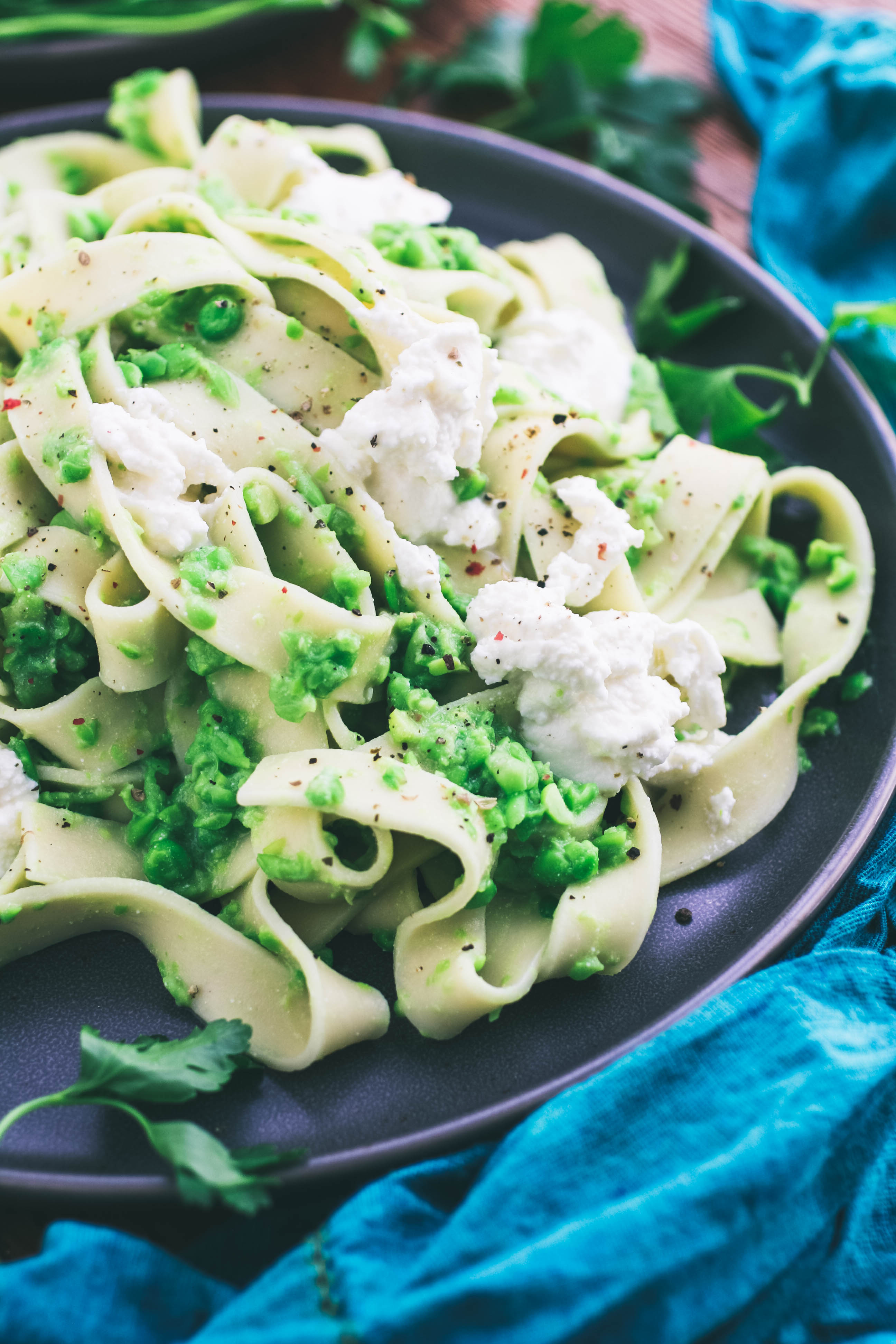 Pasta with Smashed Peas and Ricotta