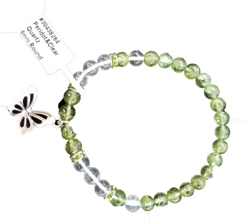 6mm Peridot/ Quartz Butterfly braceletAzuregreen