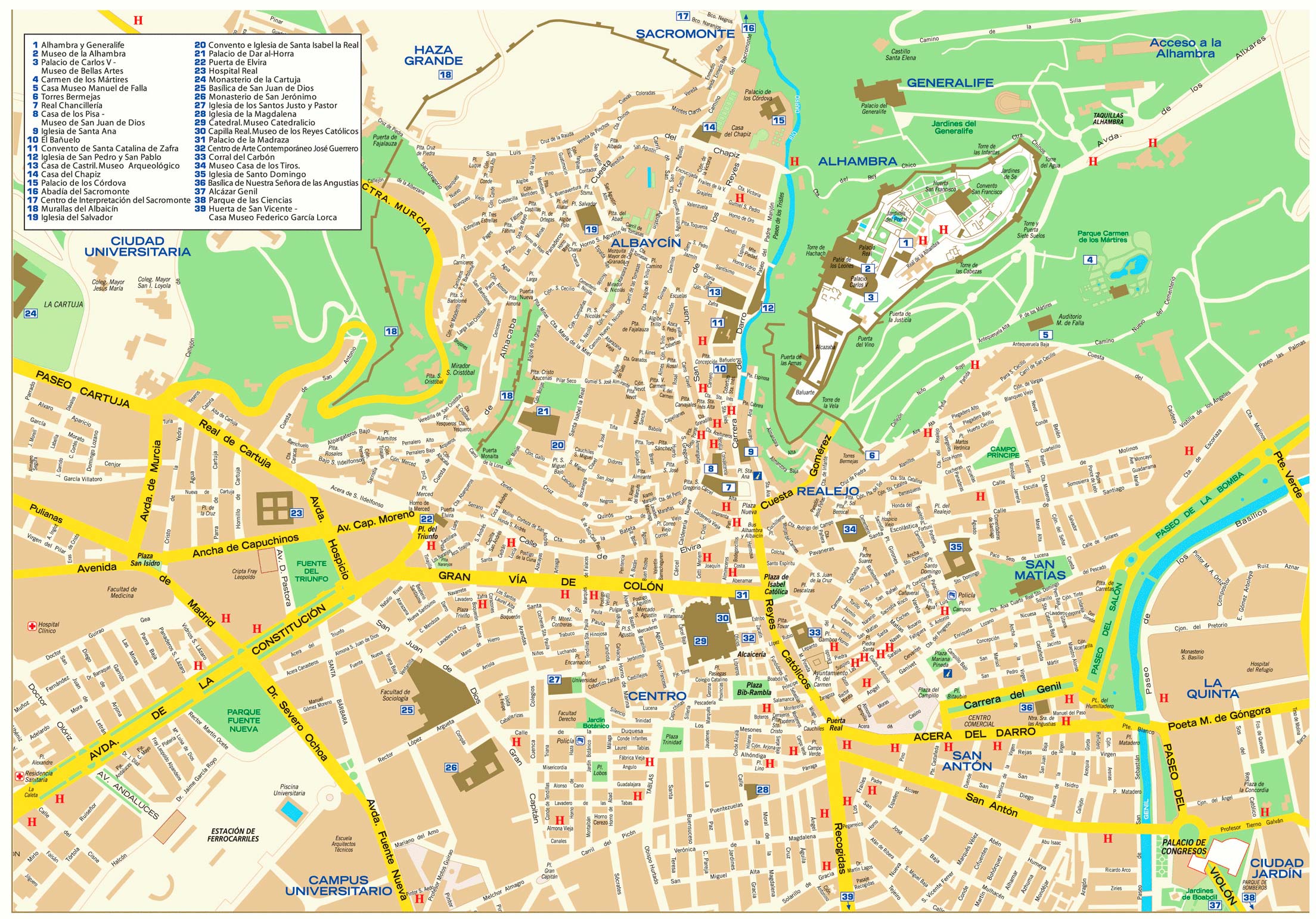 Granada Spanje Kaarten Mapa Turístico Granada Singles Weekend Viajes Singles y Cruceros para