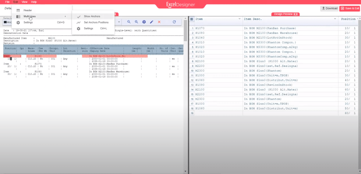 Converting ERP LN Reports with Multiline Data to Excel B2Win Suite
