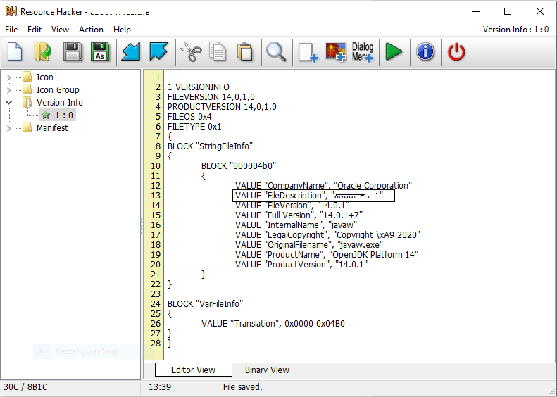 How to replace "OpenJDK Platform binary" menu item displayed in Windows