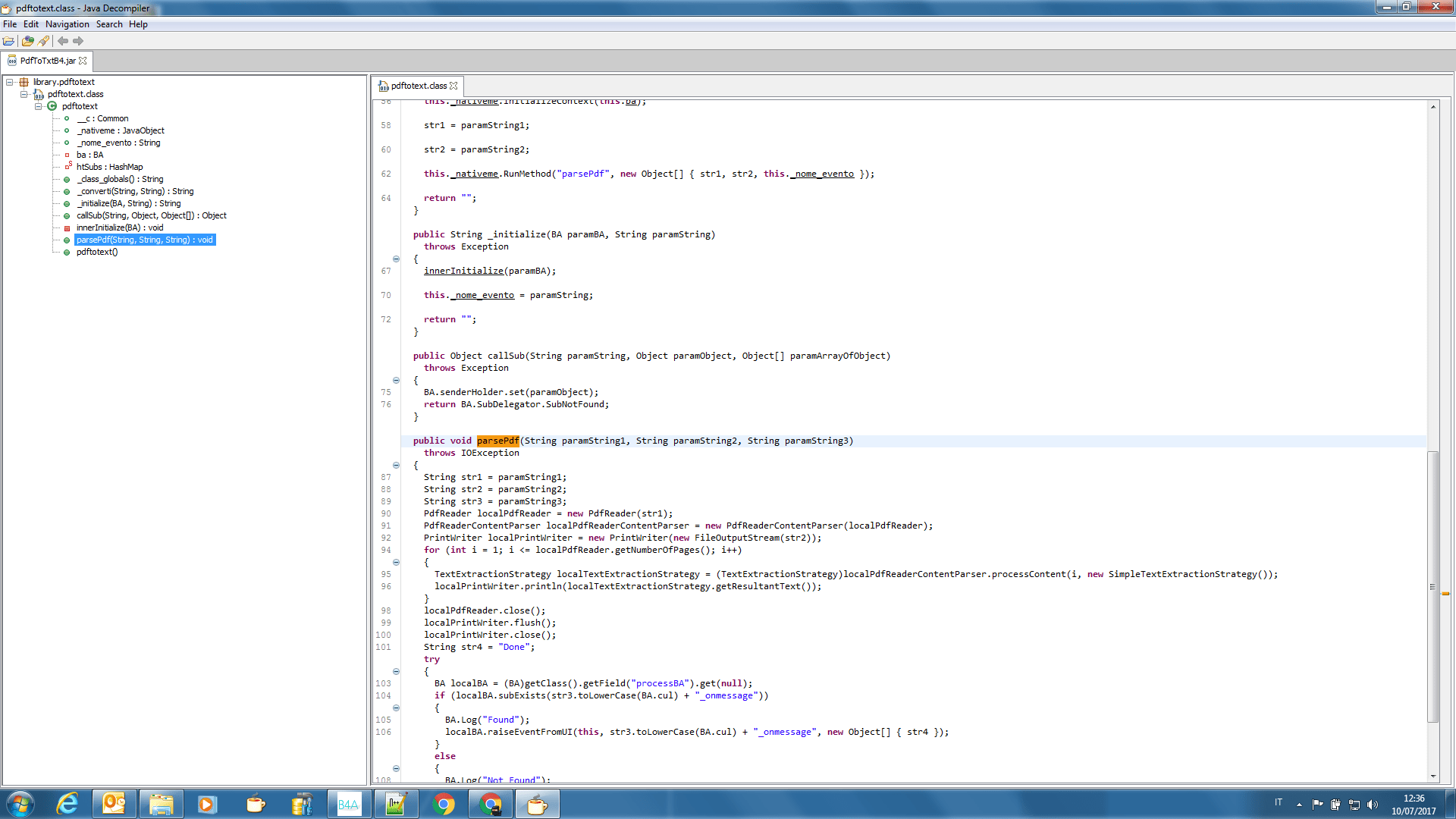 java.lang.RuntimeException Method parsePdf not found B4X
