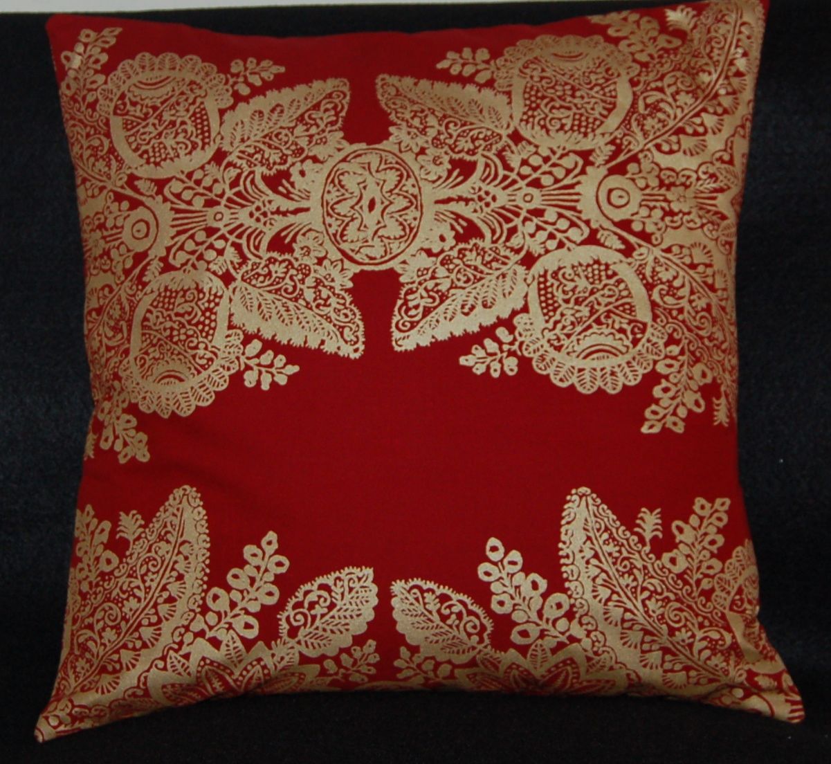 Red & Gold LaceLike Printed Cushion Cover Babs Projects