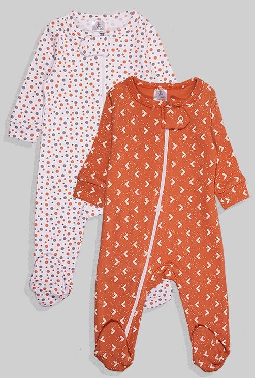 Orange and White Warm Onesie 2 Pack (03m) Babybasic