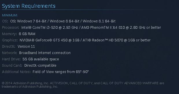 Call of Duty Advanced Warfare System Requirements Back2Gaming