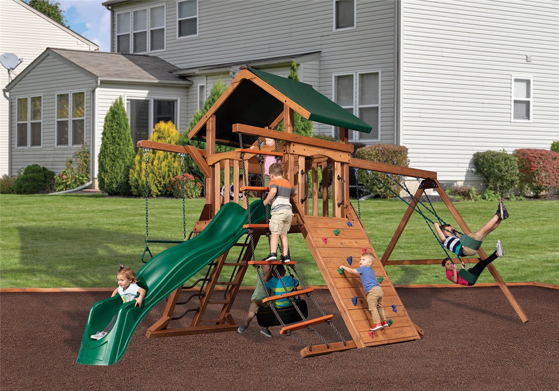 Swing Set w/ Rope Ladder Adventure Summit 1 Wooden Swing Set
