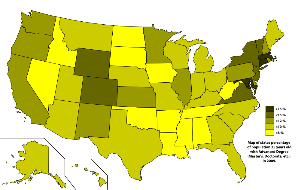 Most Educated States Map Virginia as BestEducated State a Worthy Goal? Bacon's Rebellion