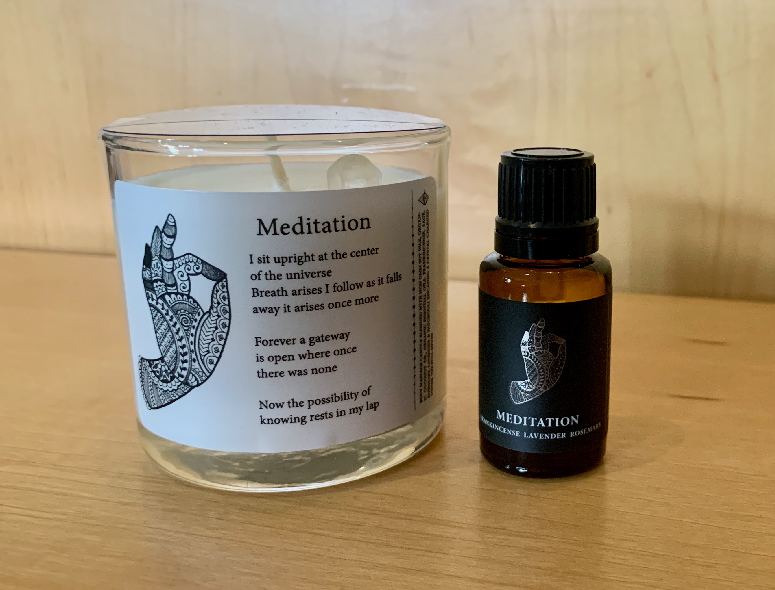 Meditation Candle w/ Crystal Inside & Essential Oil Blend Badawang Art