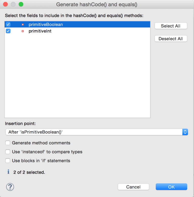 Generate equals() and hashCode() with Eclipse Baeldung