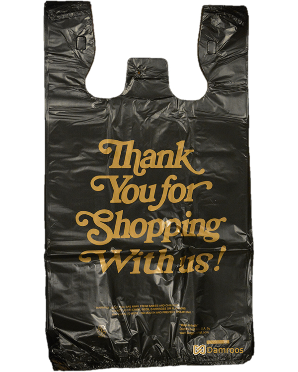Black Plastic Shopping Bags 10x7x20 inch Size Printed Thank You