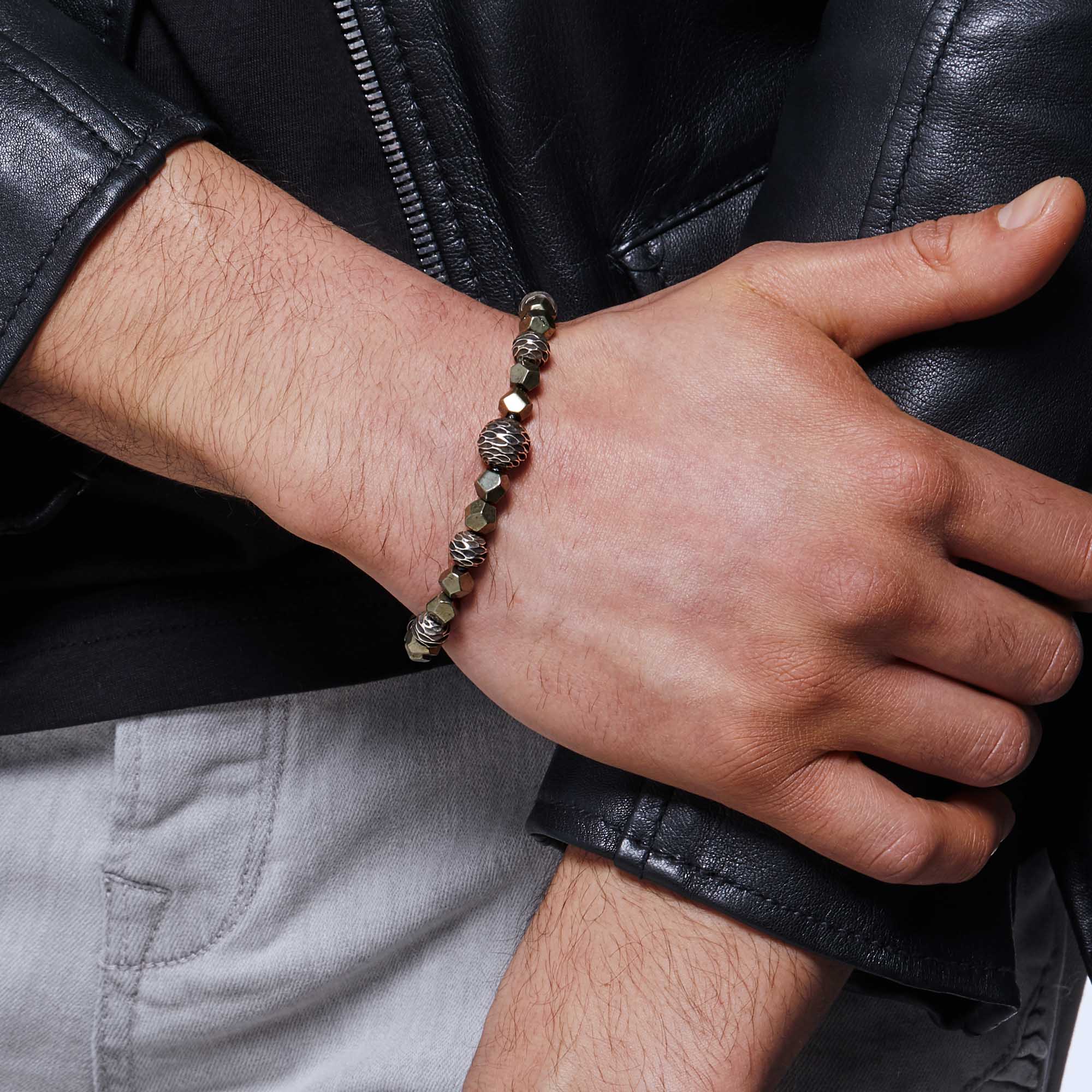 John Hardy Men’s Sterling Silver Naga Pyrite Bead Bracelet Bailey's