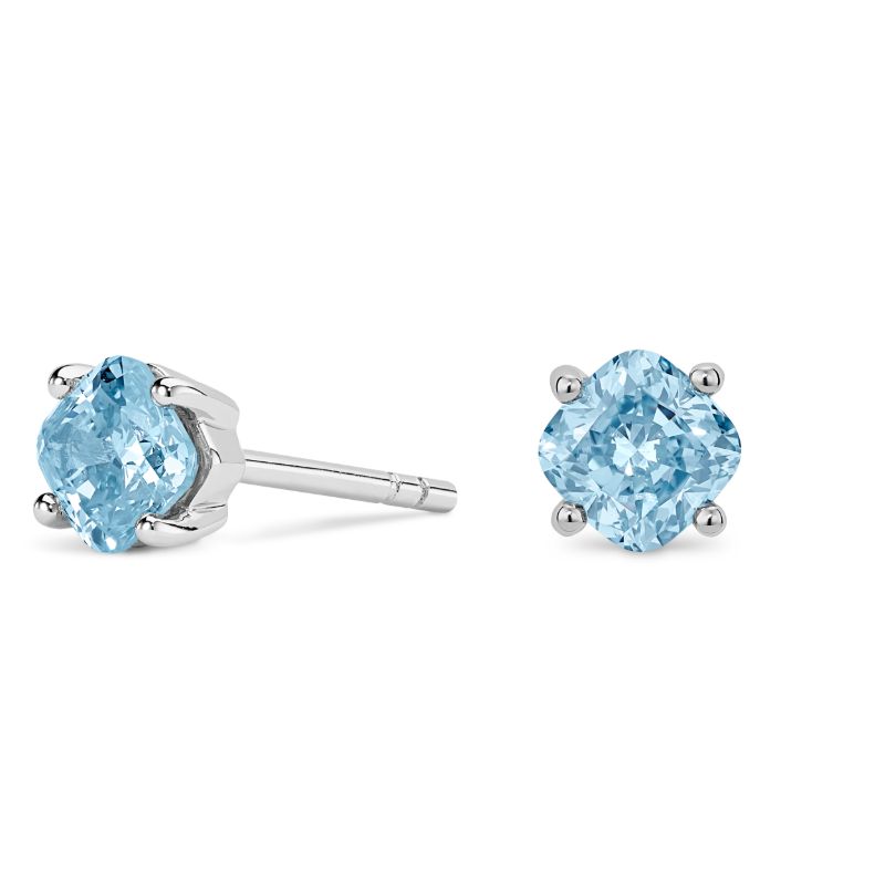 Blue Diamond Stud Earrings Round (Blue, VS) In 18k White Gold 4Prong