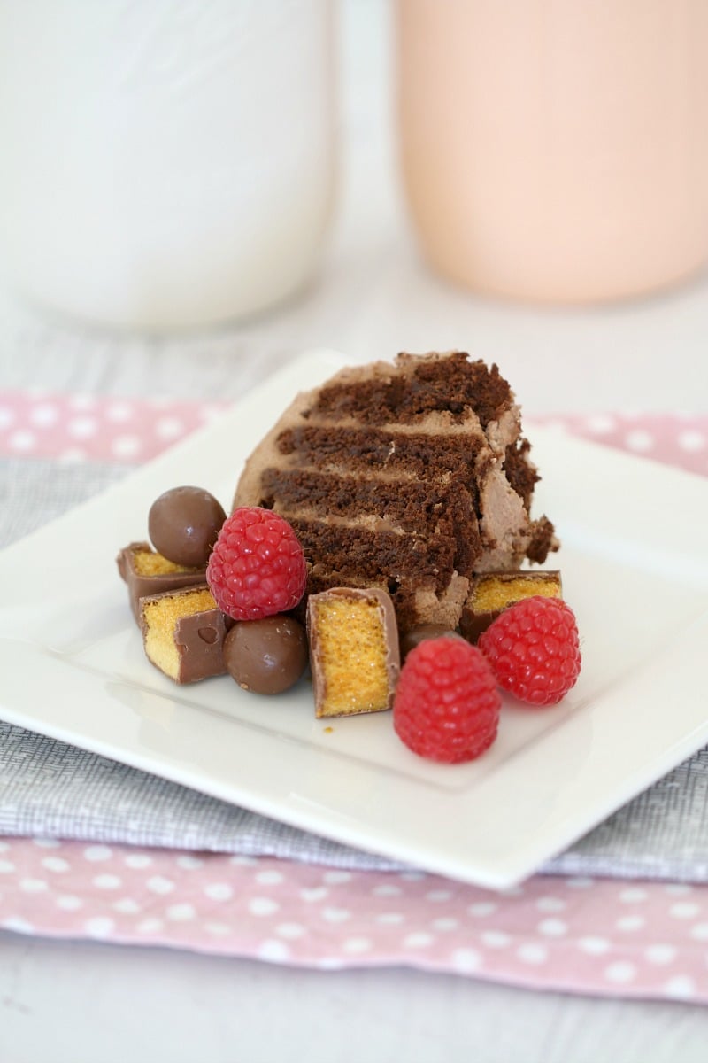 Chocolate Ripple Cake (with raspberries, & Maltesers) Bake